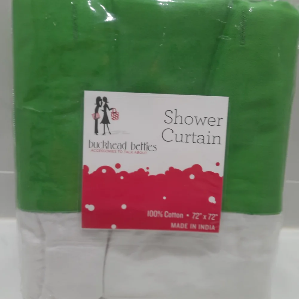 Cotton Vibrant Green and White Shower Curtain by Buckhead Betties NWT